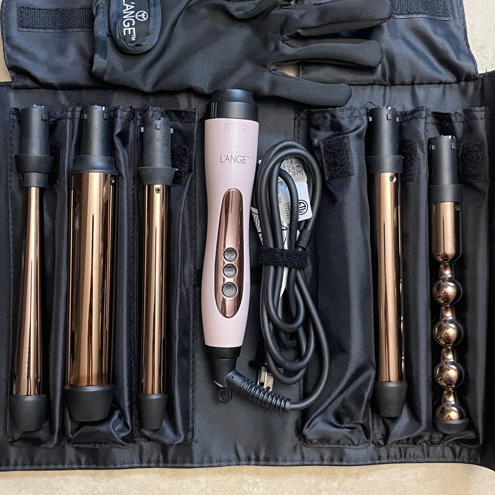L’Ange Le Cinq 5 piece Curling Wand set - Pink with Rose Gold - Includes Case